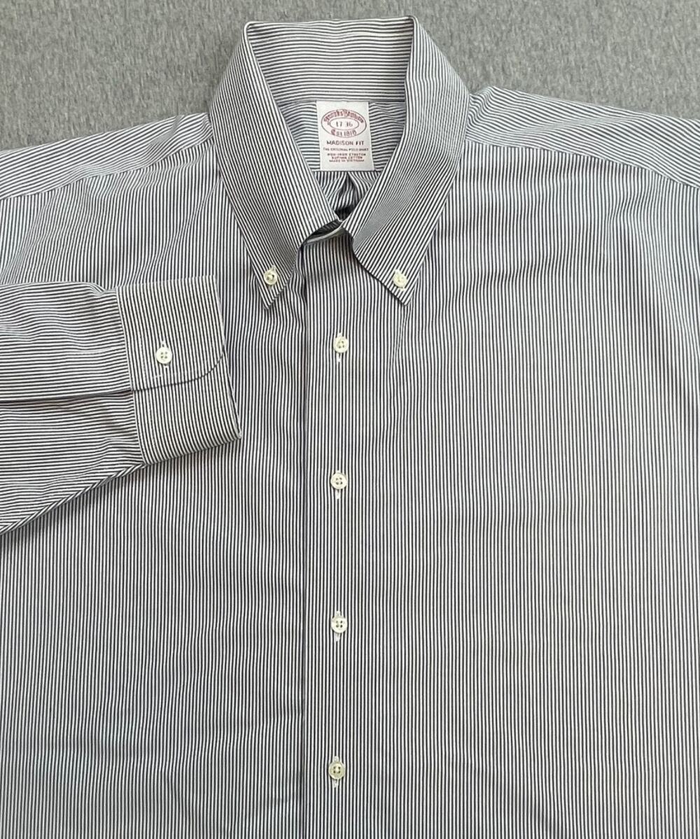 Brooks Brothers Shirt Mens 17-36 Striped 100% Cotton Madison Fit Oxford